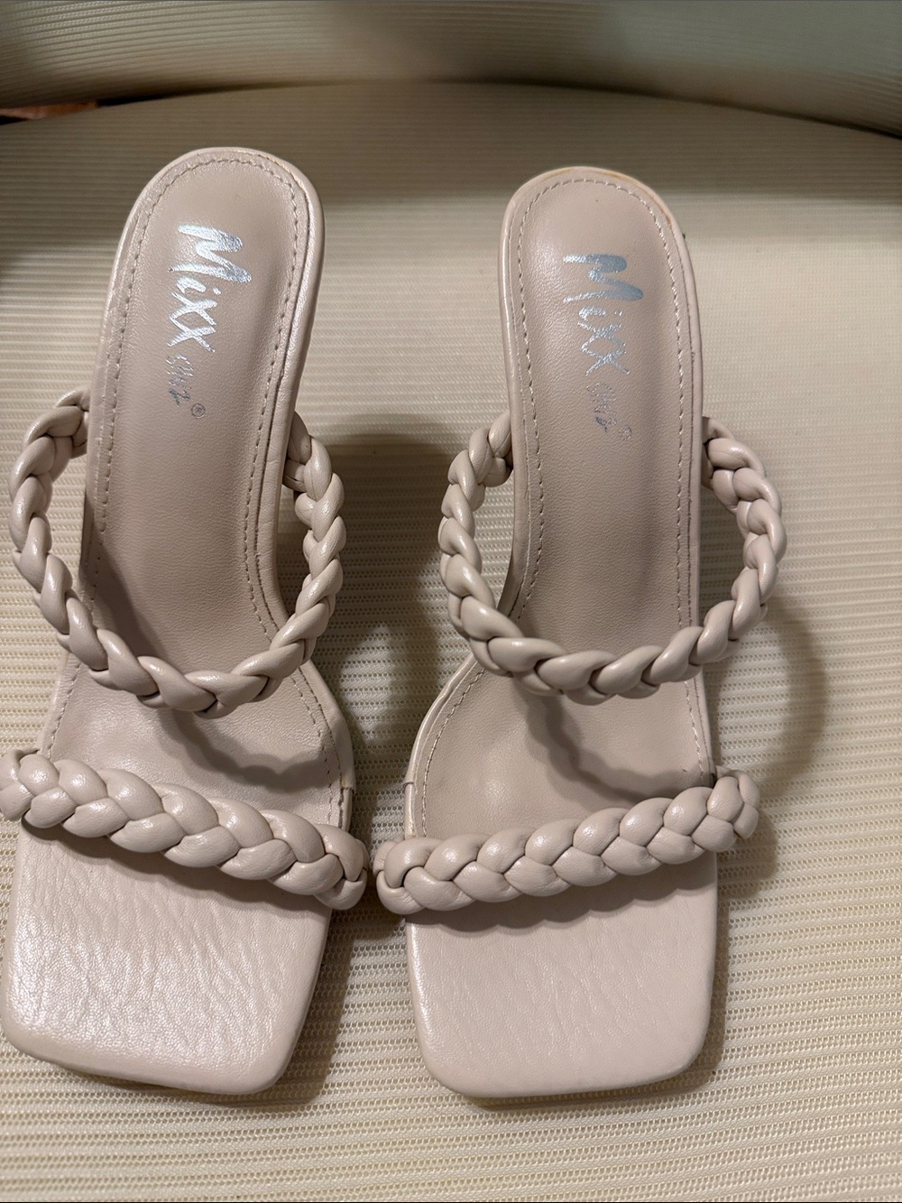 Mixx Shuz Neutral Braided Double-Strap Slide Heels